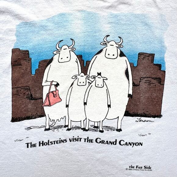 Vintage The Far Side Holsteins Visit Grand Canyon Cow 80 Obscure Tourist T Shirt - Picture 4 of 10